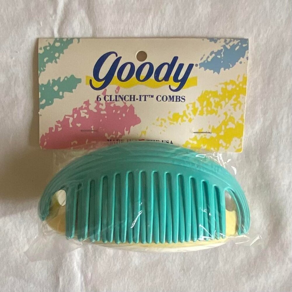 Vintage 1980s Goody 6 Clinch-It Combs - Unused Old Stock - Yellow, White, Teal